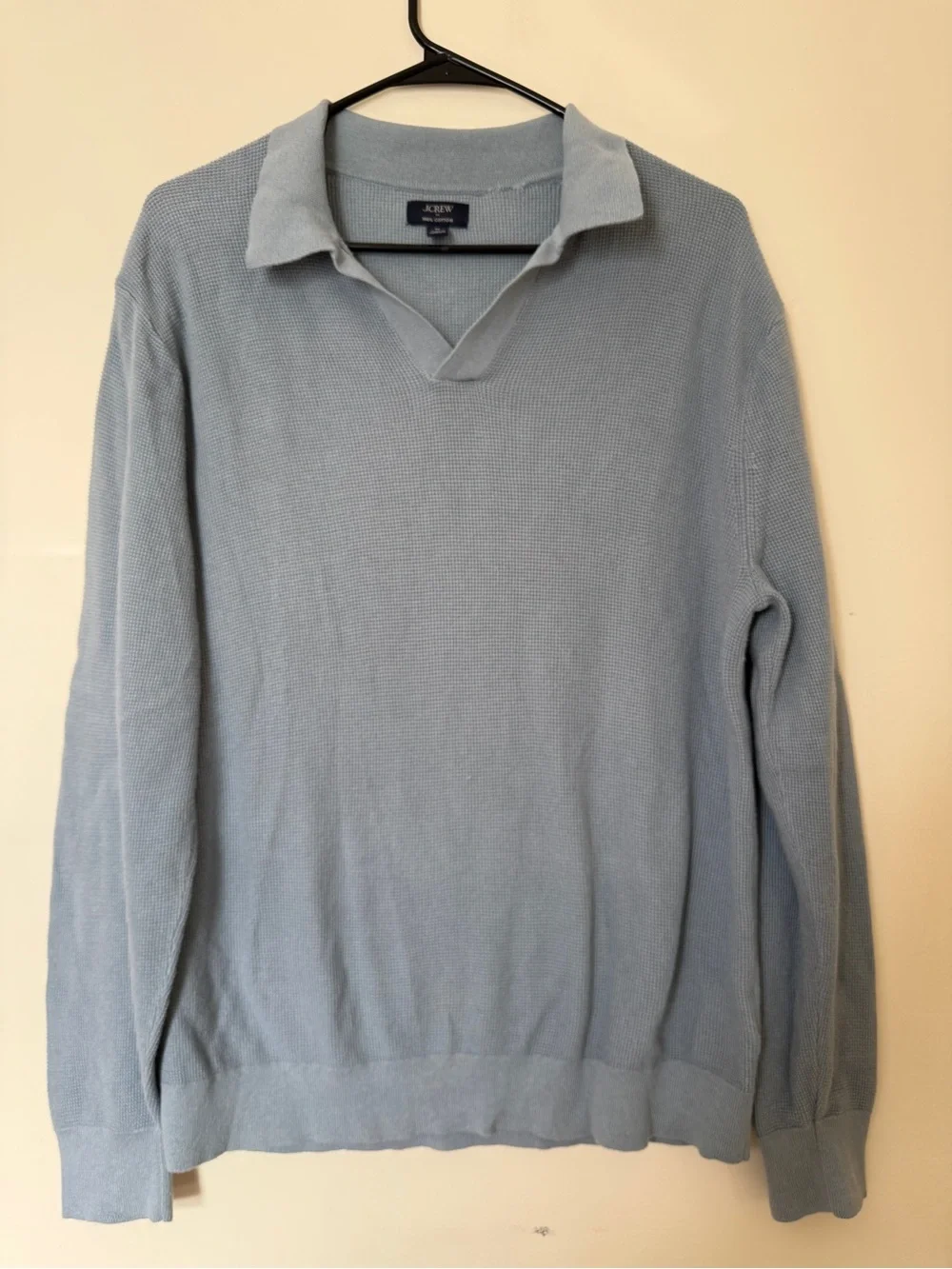J.Crew Factory Cotton Waffle Johnny-Collar Sweater Polo Blue Men’s